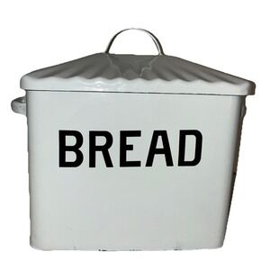 Bread‎ Box Enamelware Metal Bin White Retro Shabby Chic Farmhouse 11x9x7.5"